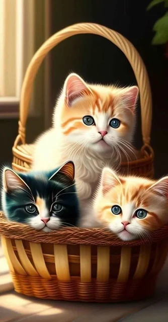 صور قطط حلوه داخل سلة 3 قطط