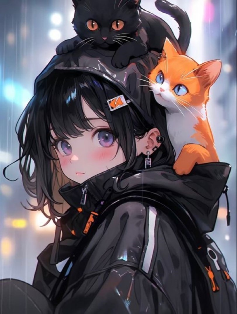 خلفية انمى قطة تحملها بنت صور انمى جميلة